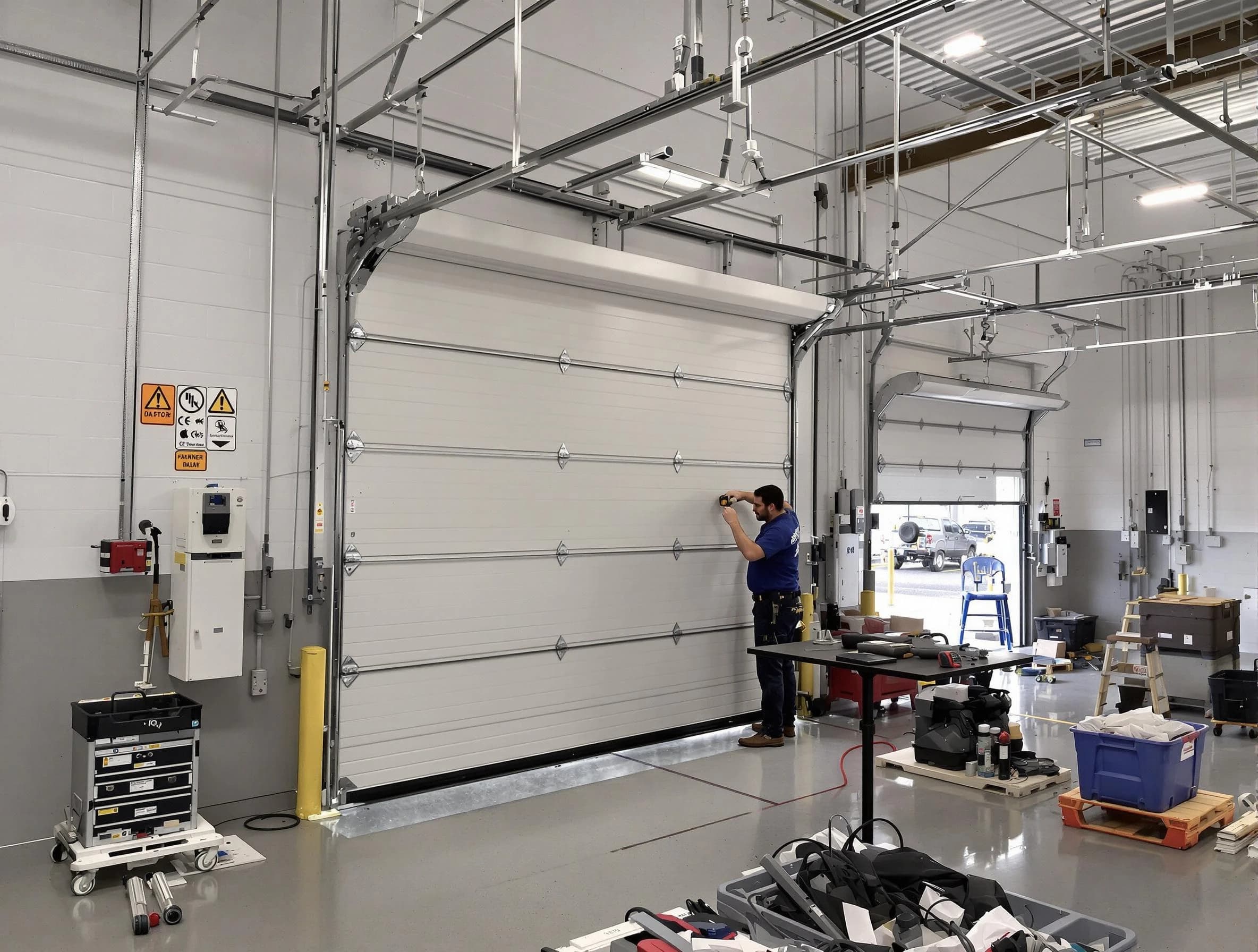 Commercial garage door repair being performed by Roy Garage Door Repair expert in Roy
