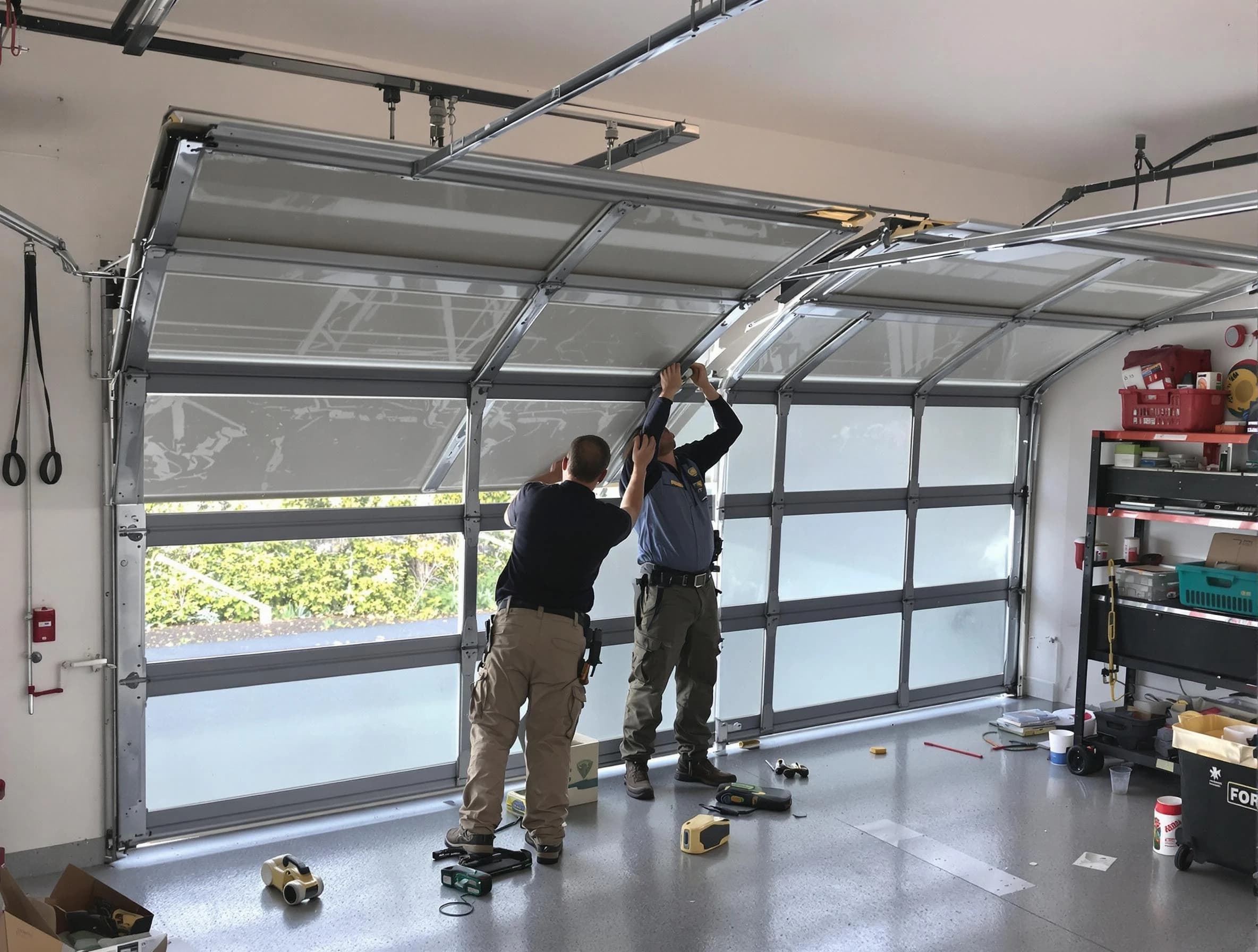 Roy Garage Door Repair expert performing precise panel replacement on Roy garage door