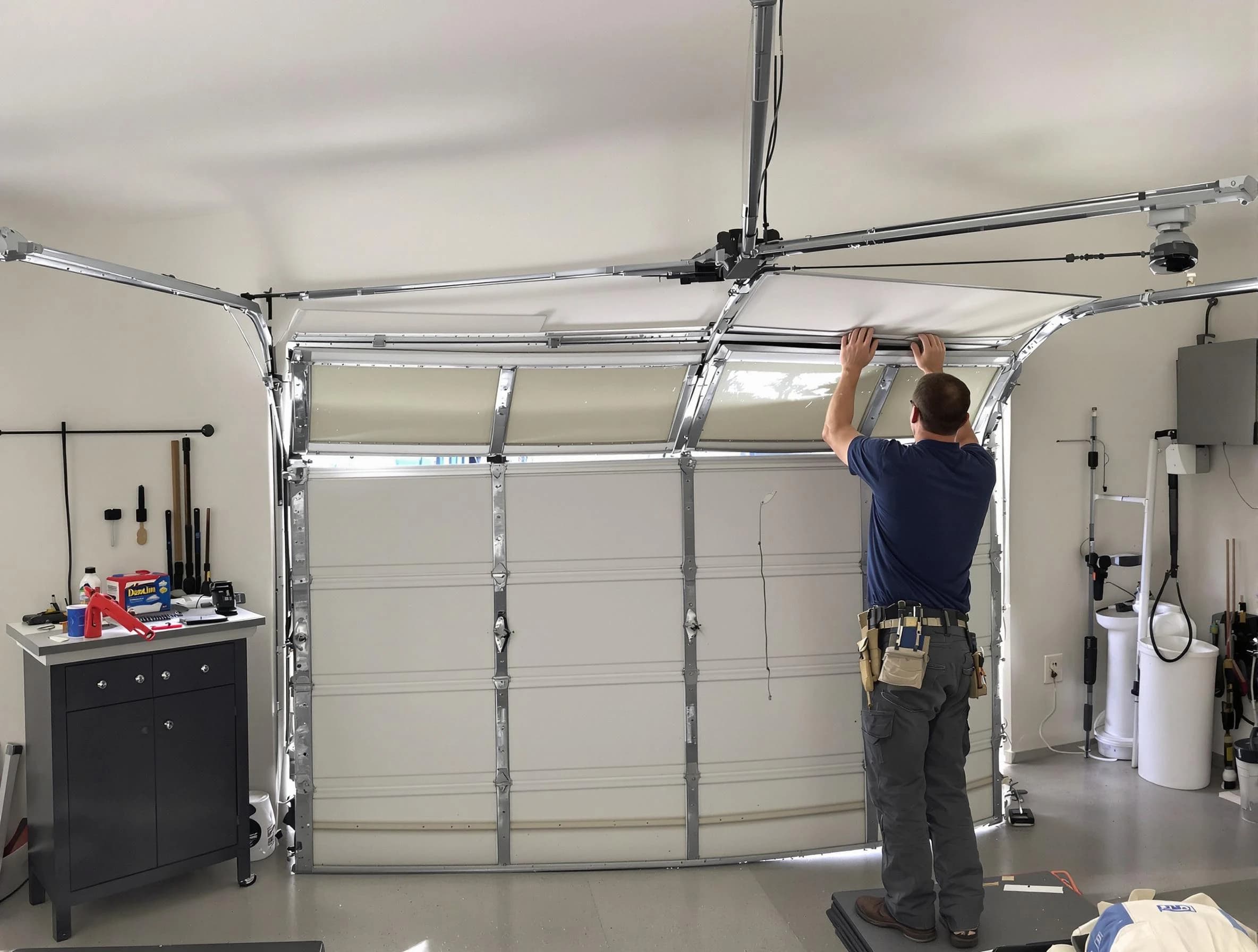 Roy Garage Door Repair specialist performing precise section replacement on Roy garage door