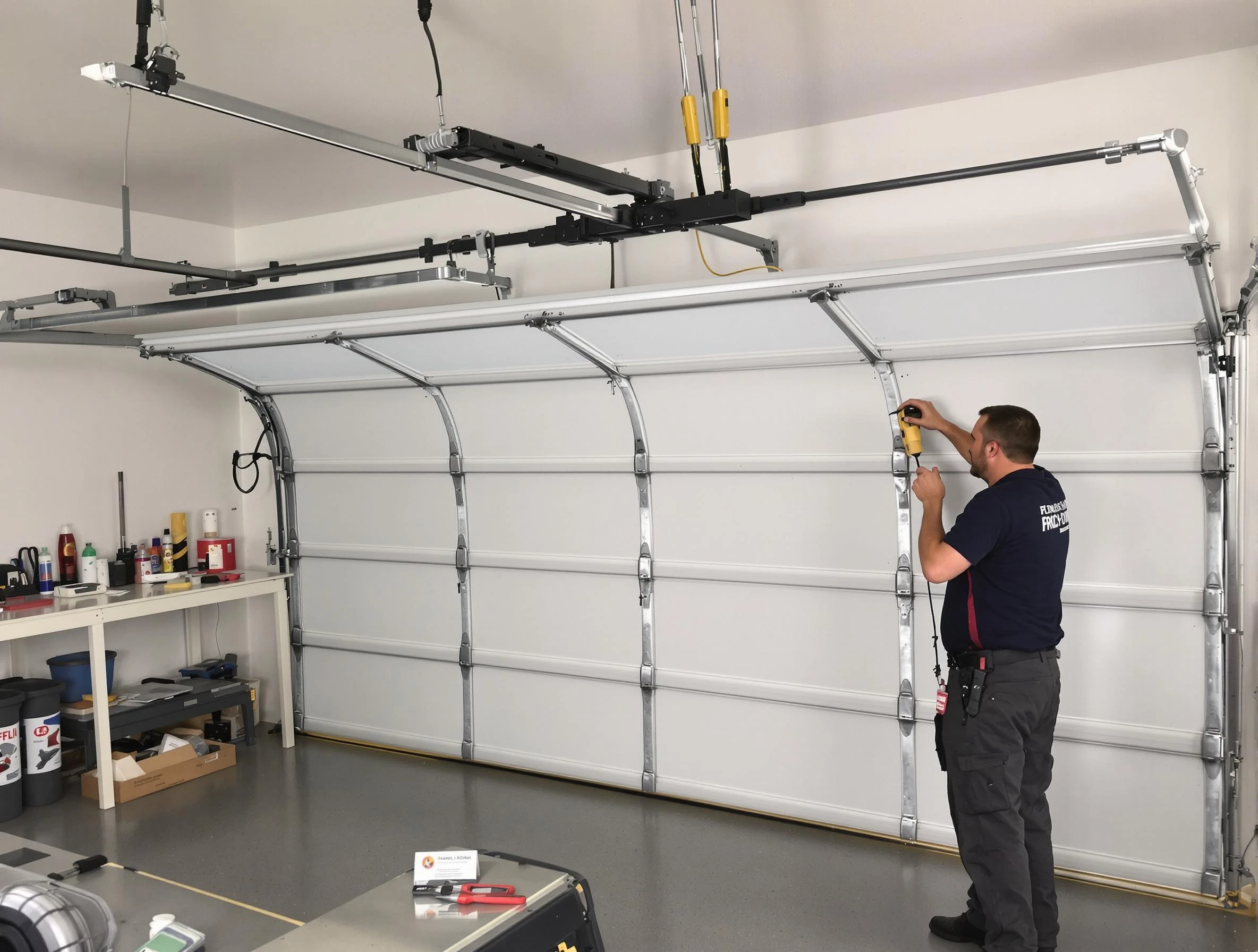 Roy Garage Door Repair certified technician performing overhead door system repair in Roy