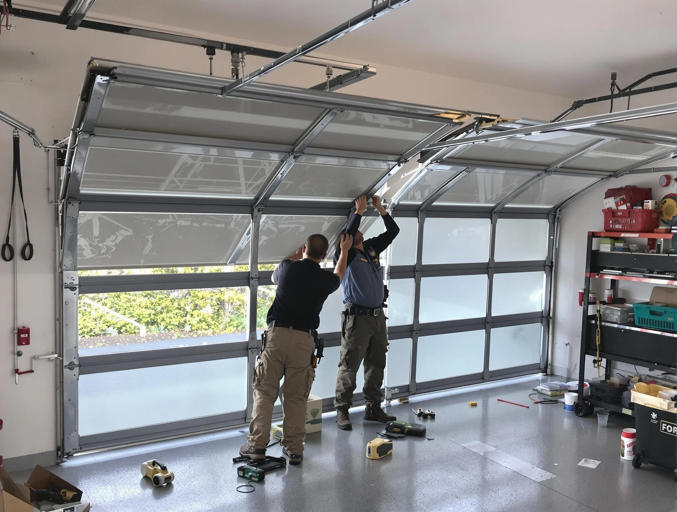Roy Garage Door Repair expert performing precise panel replacement on Roy garage door