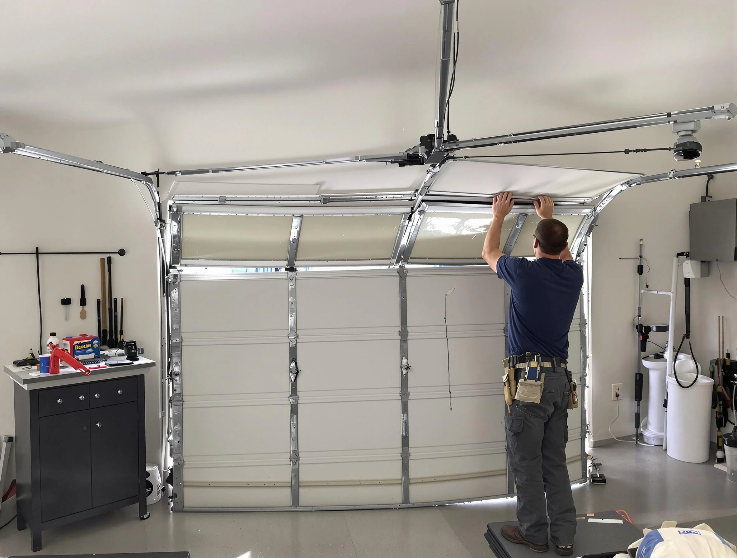 Roy Garage Door Repair specialist performing precise section replacement on Roy garage door