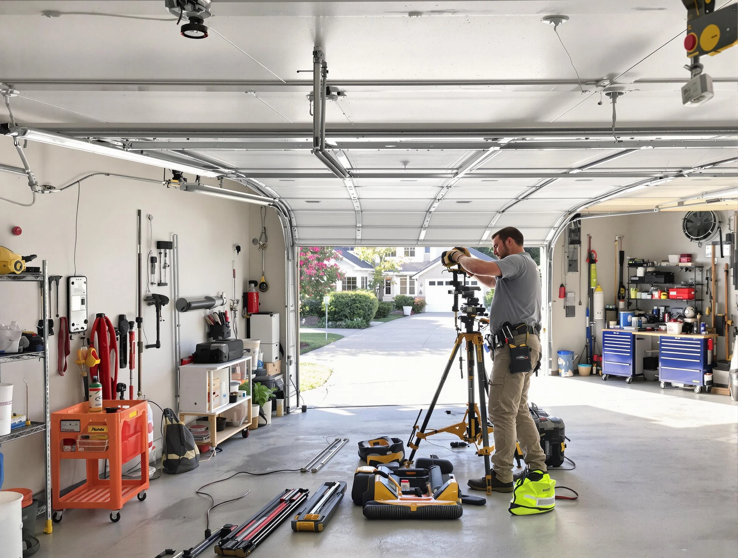 Roy Garage Door Repair specialist performing laser-guided track alignment in Roy